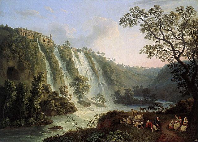 640px Hackert Villa des Maecenas und Wasserfälle in Tivoli 1783